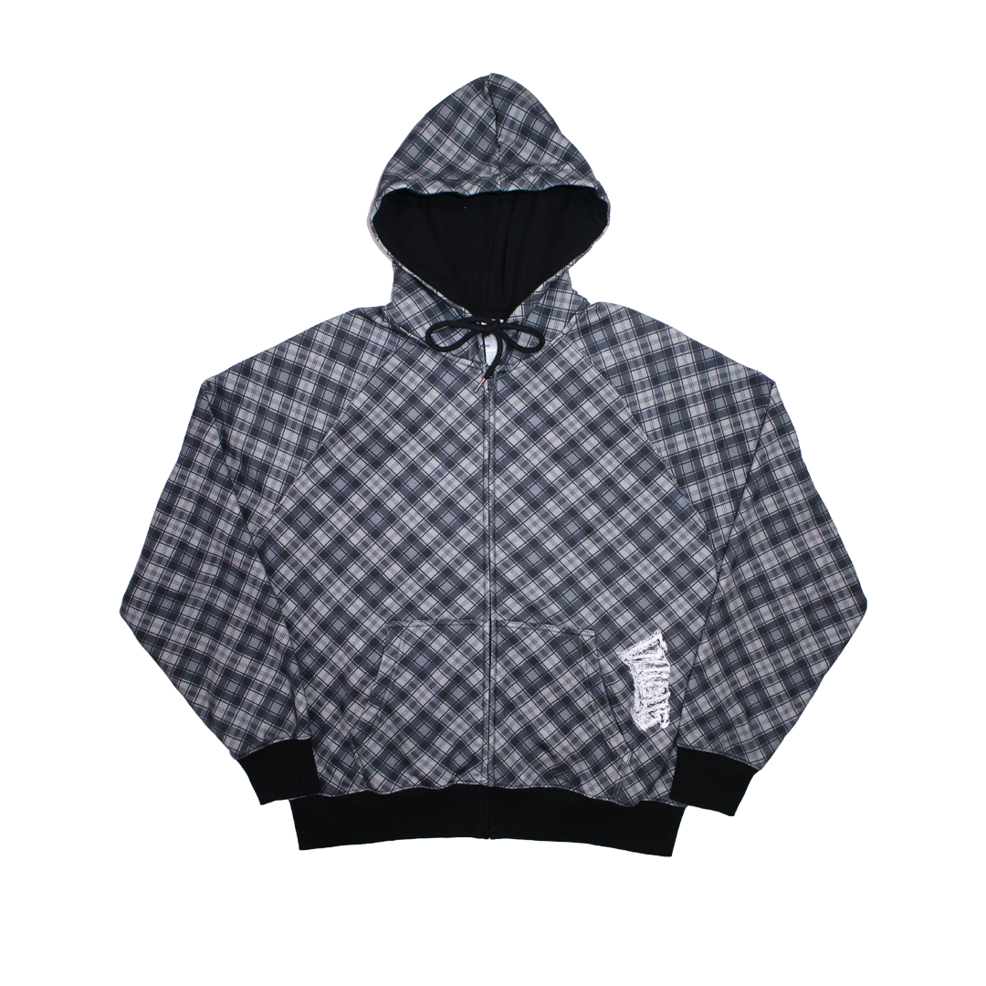 distort zip hoodie (plaid)