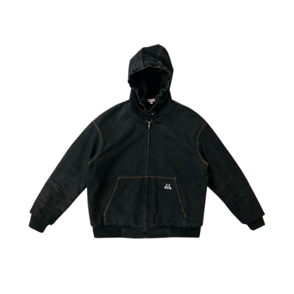 hooded denim jacket - washed black